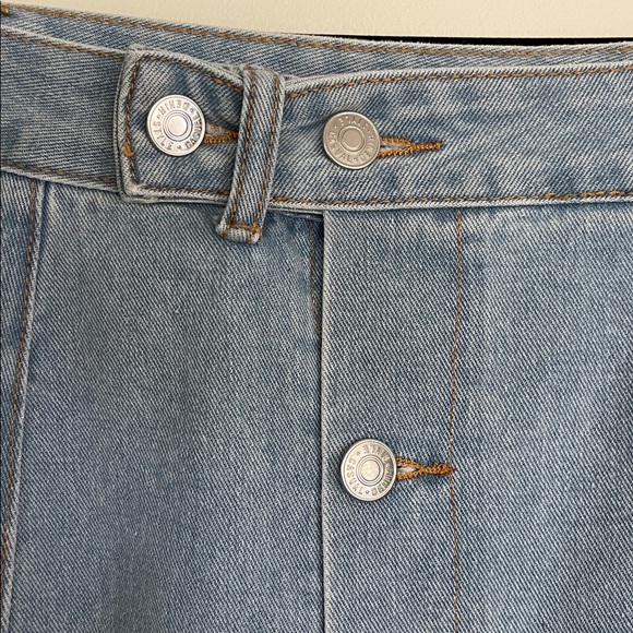 LIGHT WASH DENIM MAXI SKIRT | SLEEK NO-POCKET SILHOUETTE | BUTTON FRONT - Picture 6 of 14